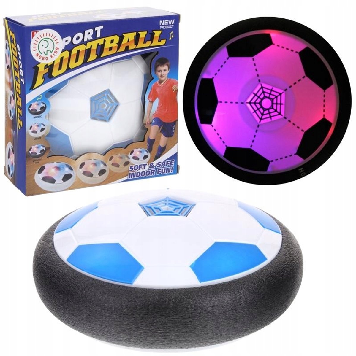 Hoverball Vlieder Voetbal - Blauwe LED Lucht Kussen Speelgoed