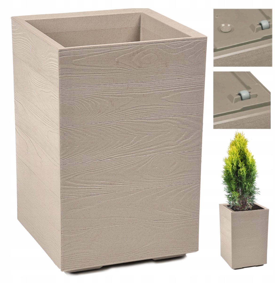 KARO Eco Coffee Plantenbak op Wielen, 60x40 cm, latte beige, high-look