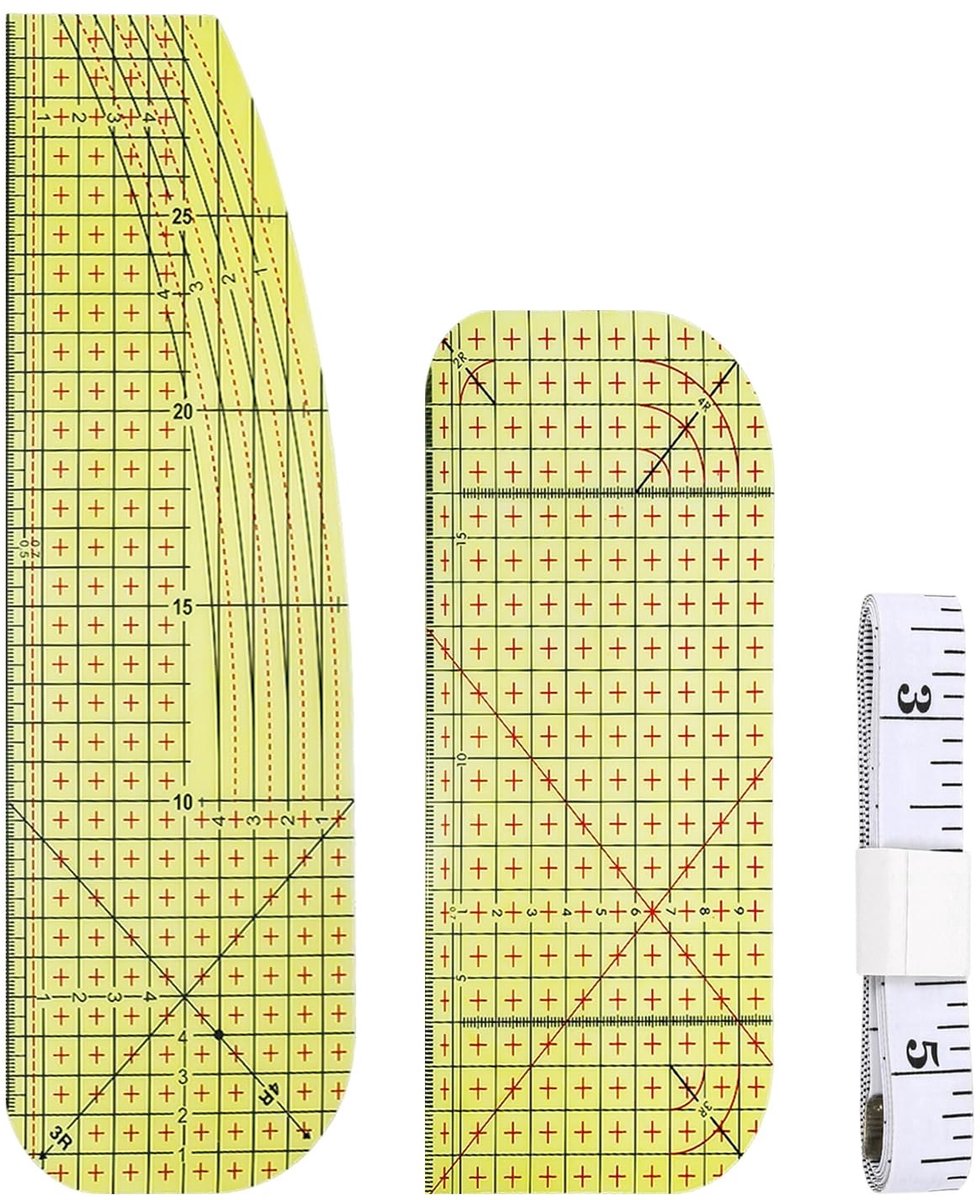 JHUBERS- Naailiniaal 2 Stuks - Zachte/Gebogen Liniaal - Kunststof - Compact Snij-accessoires - 20x10 cm/30,5x10 cm - Licht en Duurzaam - Meetliniaal
