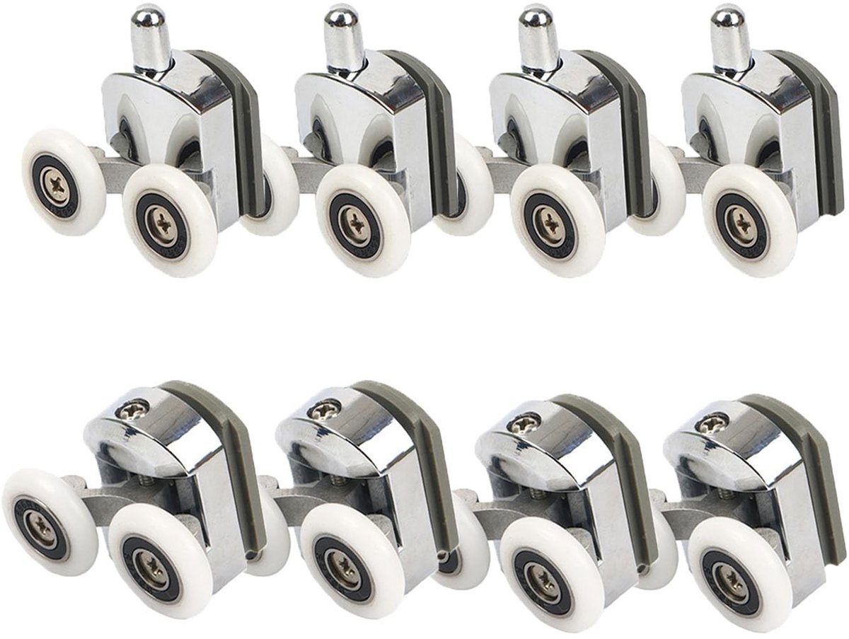 JHUBERS- Douchedeurwielen 23 mm - 8 Stuks - Aluminiumlegering - Stelschroef - Geluidsloos - Sterke ondersteuning - Douchedeurrollen