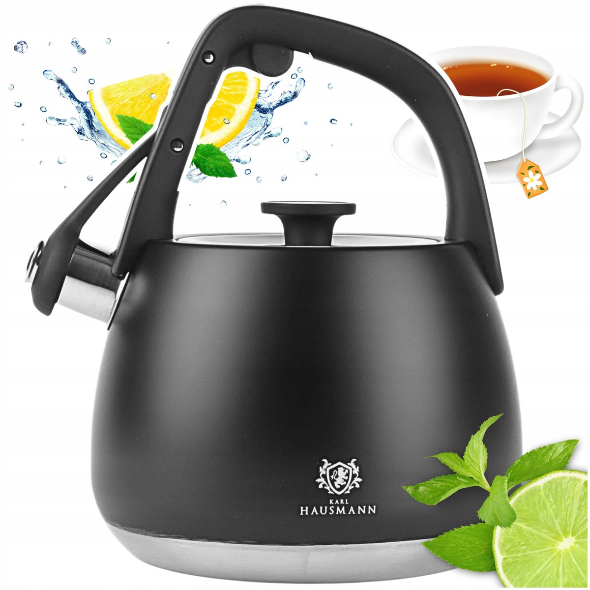 Karl Hausmann zwarte roestvrijstalen fluitketel 2,2L - Inductie & Gas
