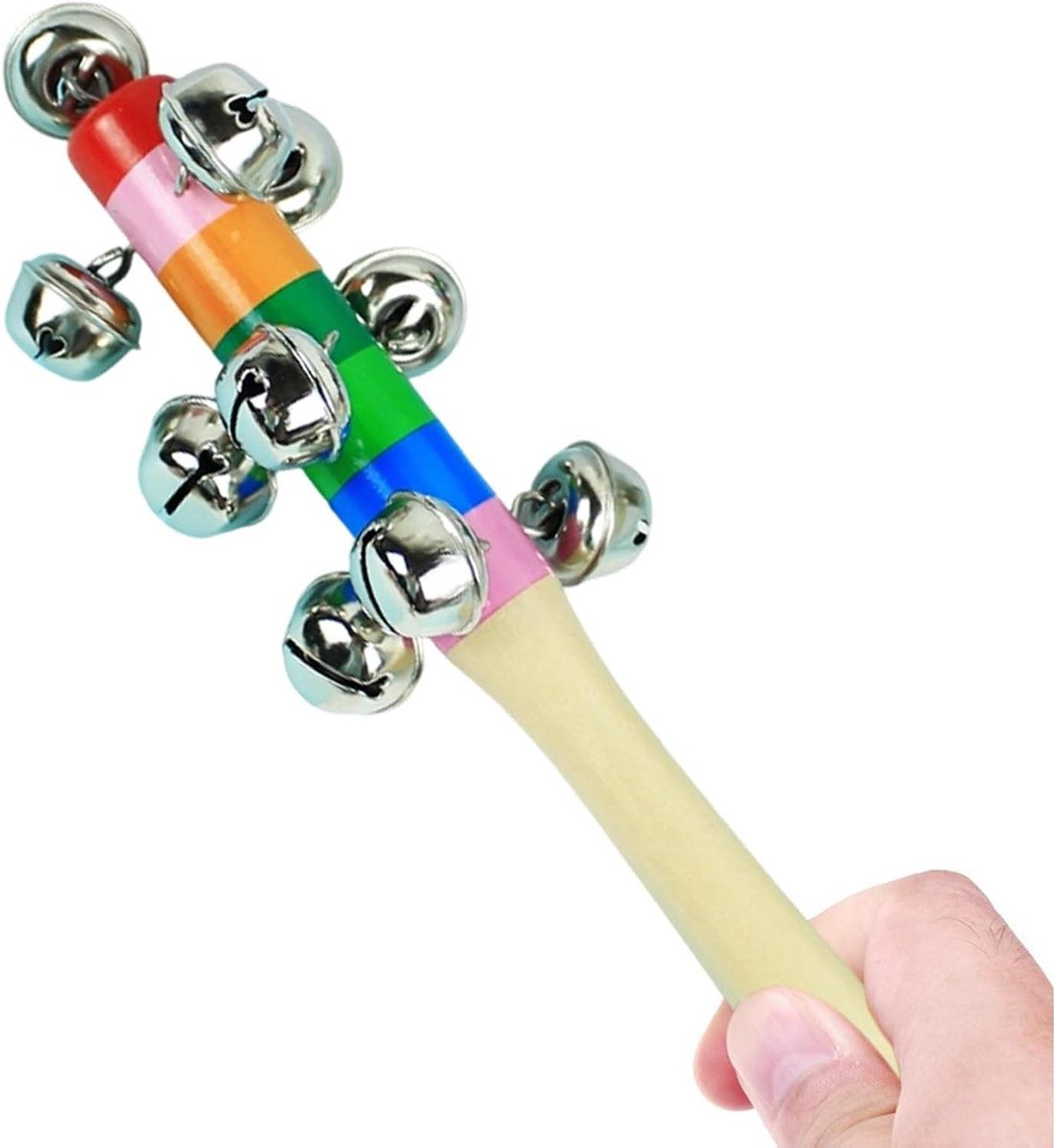 Muziekbellen Kinderen - Rinkelstok Educatief - Zintuiglijk Leren - Ergonomisch Houten Handvat - 21 cm Lengte - Regenboog