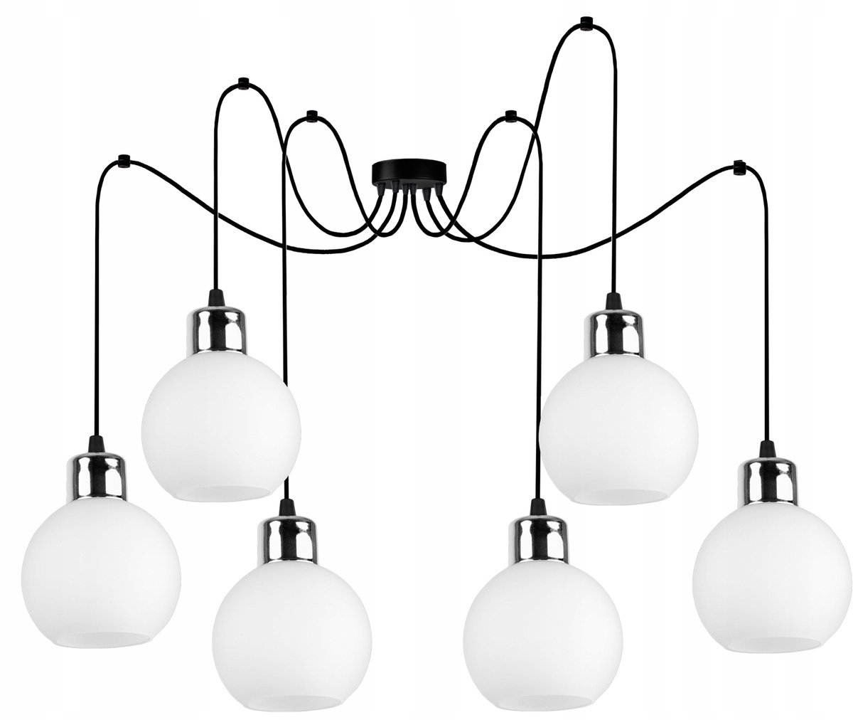 Moderne Glazen Hanglamp Spider 6xE27 Zwart/Chroom