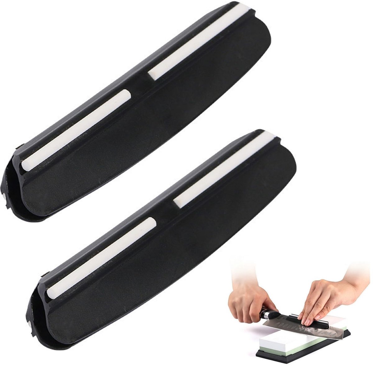 Dailygoods- Slijphulp 2 Stuks - Handmatige Messenslijper - Hoekhouder voor Slijpsteen - Duurzaam ABS-Kunststof - Zwart - 10 cm