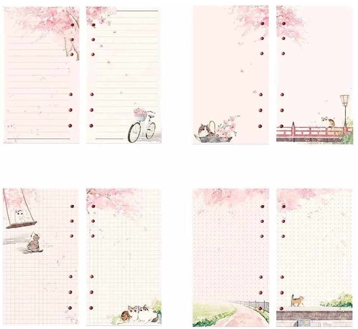 Dailygoods- Papierminen Roze - 80 Vellen - Gelinieerde Bladen - 6-Gaats - A6 Formaat - Geschikt voor Ringbanden - Navulpapier