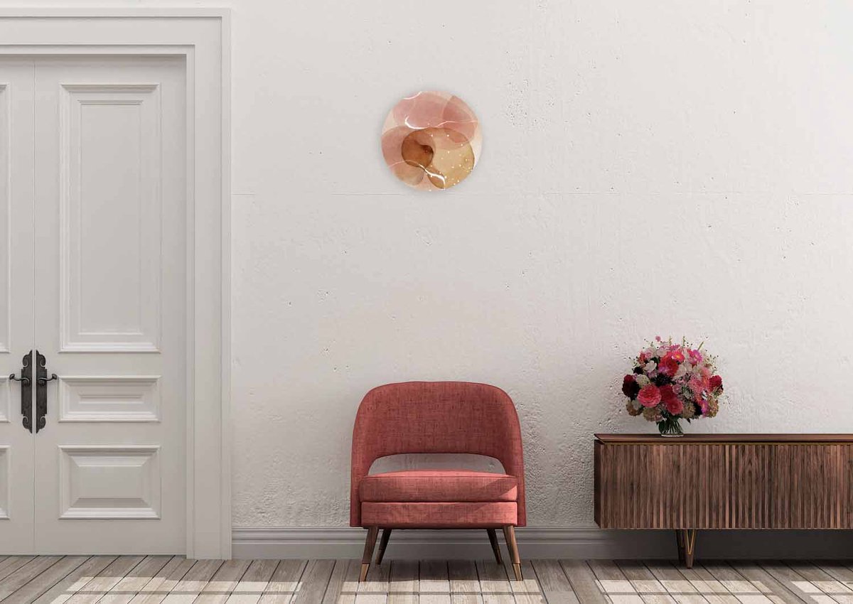 Schilderij - abstract - roze - Collectie organic shape - Pure Metal - 50 cm rond