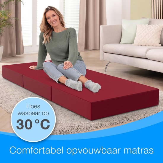 Opvouwbaar Matras - Vouwmatras Gastenbed - Logeren Comfortabel - Extra Dik 15cm Schuim - 90 x 200 cm - Rood — afbeelding 3