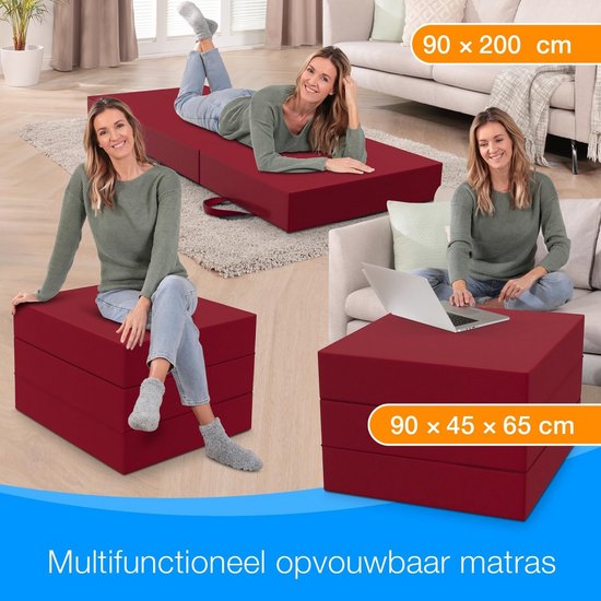 Opvouwbaar Matras - Vouwmatras Gastenbed - Logeren Comfortabel - Extra Dik 15cm Schuim - 90 x 200 cm - Rood — afbeelding 5