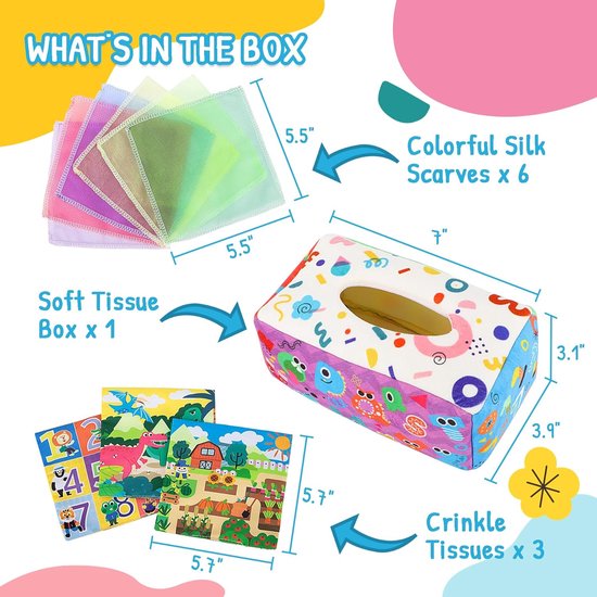 Montessori Tissue Box - Sensorisch Baby Speelgoed - Cognitieve Ontwikkeling - Veilig Katoen Materiaal - 0-12 Maanden - Multicolor — afbeelding 4
