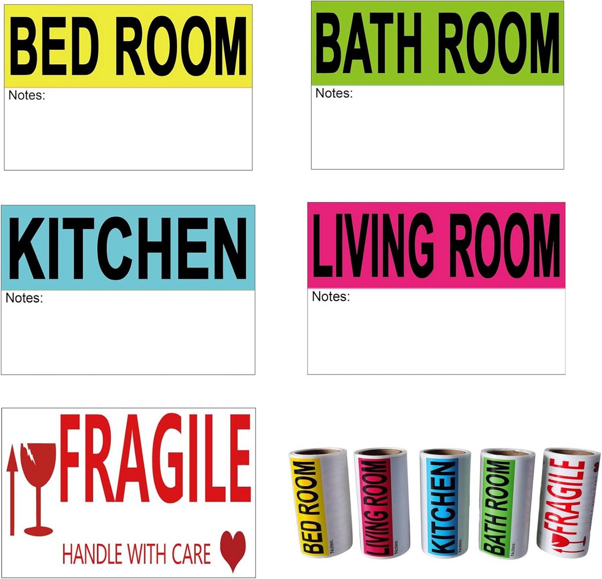 Verhuisdozen Labels - Doos Stickers - Huis Snel Inrichten - Kleurgecodeerd Systeem - 300 Stuks - Wit