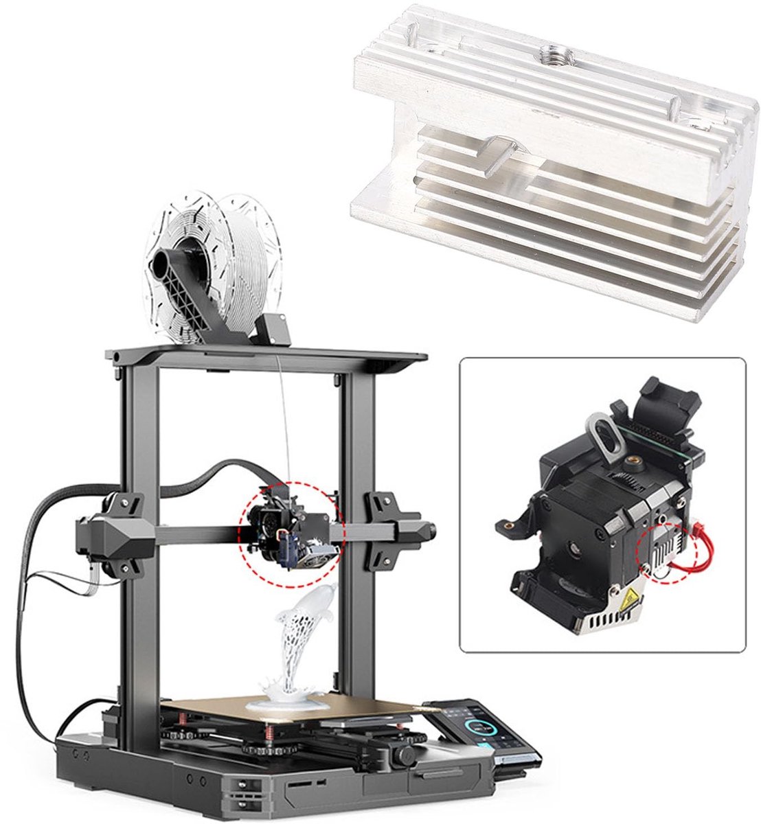 Dailygoods- Koellichaam Professioneel - Aluminium Constructie - Efficiënte Warmteafvoer - Inclusief Schroeven - Voor Creality Ender-3 S1 - Koelblok