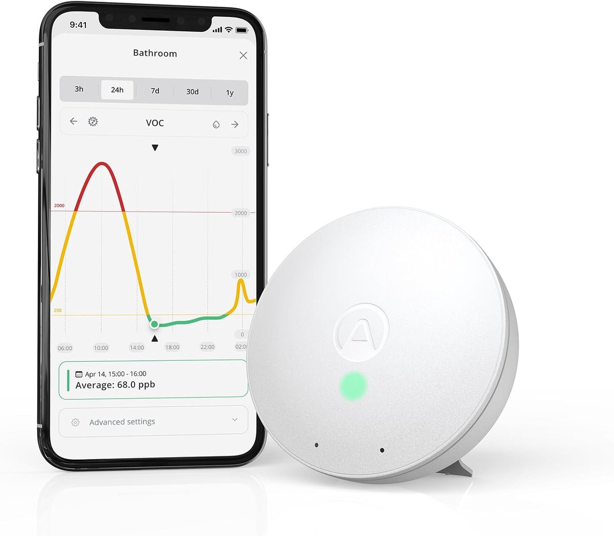 Luchtkwaliteitsmonitor - Binnenlucht sensor - Gezonde Lucht - Meet VOS - 3 inch - Wit