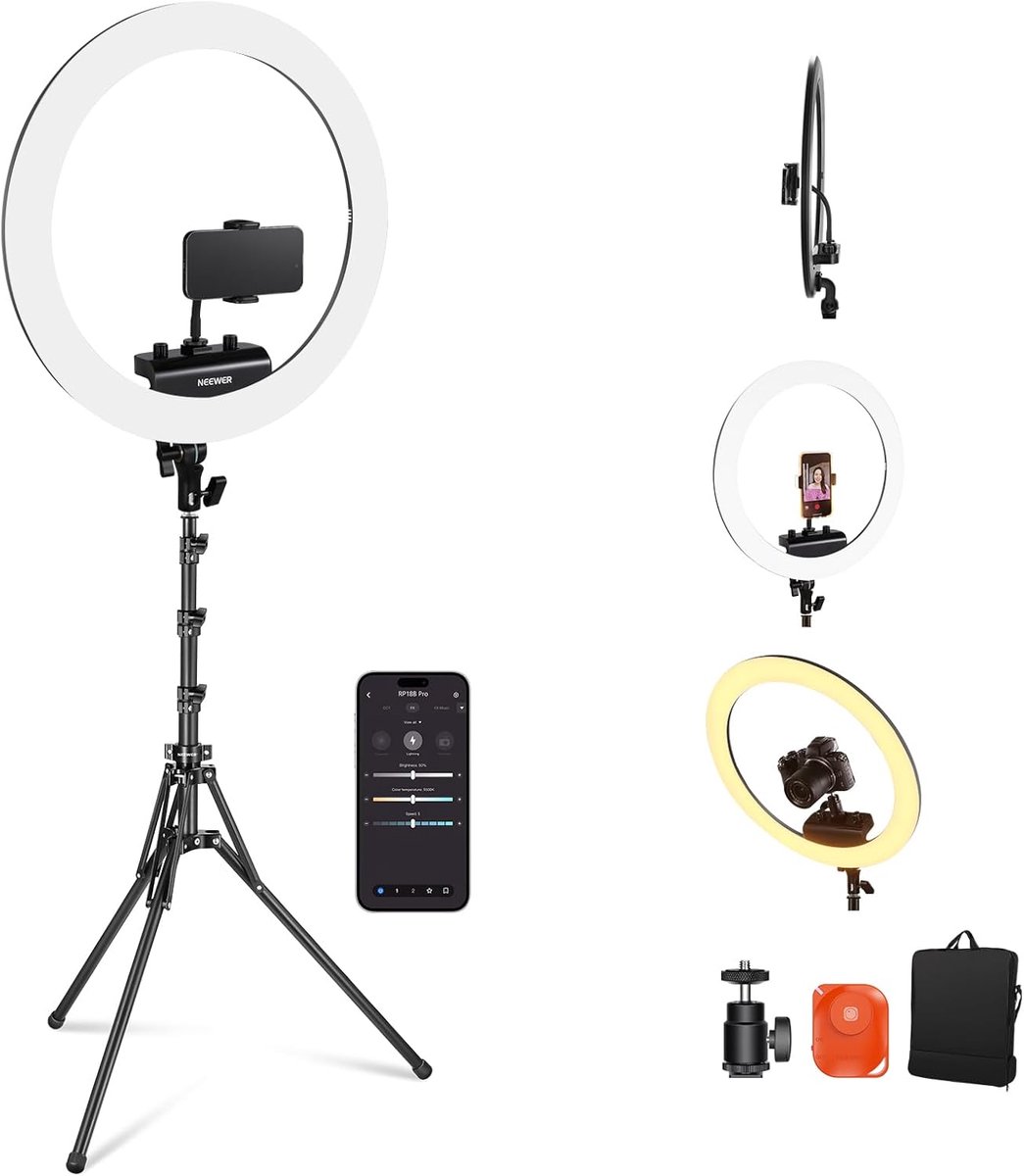 Ringlamp Met Statief - Verstelbaar Licht - Content Creëren - App Bediening - 45 cm Diameter - Zwart