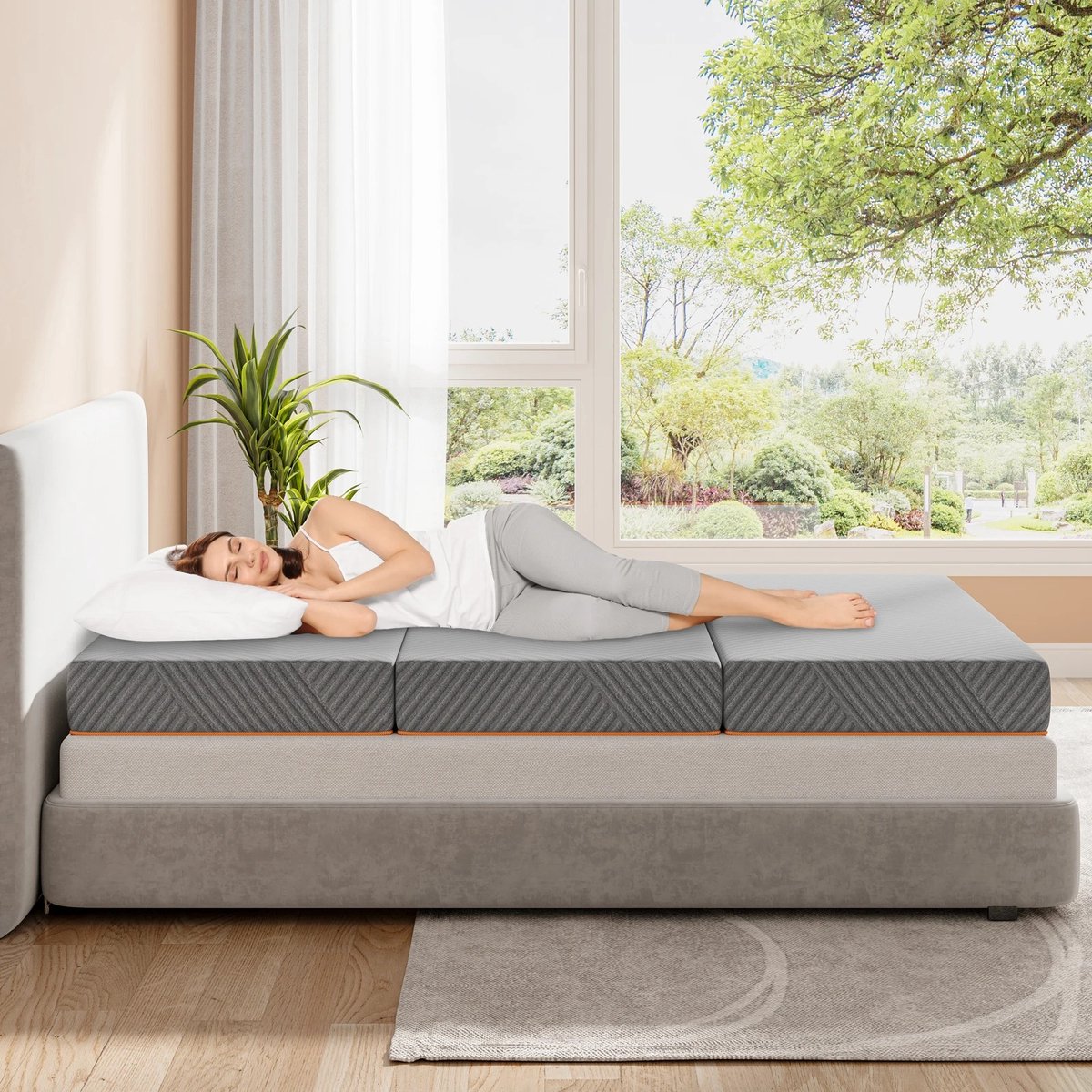 Archi Opvouwbare Matras – 3-Delig Vouwmatras - 15 cm Gel Geheugenschuim – Opvouwbaar Logeermatras voor Kamperen en Reizen - 90x200 cm Grijs