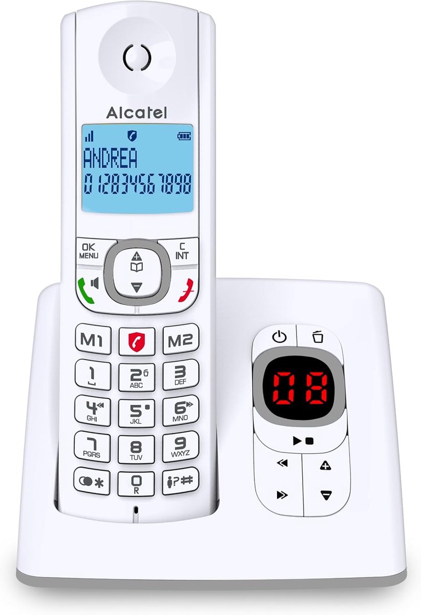 Vaste Draadloze Telefoon - DECT Telefoon - Thuis Bellen - Ingebouwd Antwoordapparaat - 100 Contacten - Wit Grijs