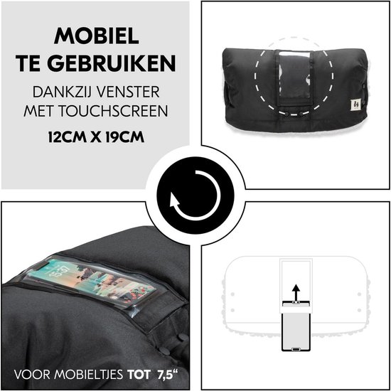 Handwarmer voor kinderwagens, buggy's en fietsaanhangers - Met touchscreen tas en teddy fleece - Waterafstotend en eenvoudig te bevestigen — afbeelding 2