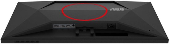 Zwarte monitor onderkant met aansluitingen en AOC Gaming logo.