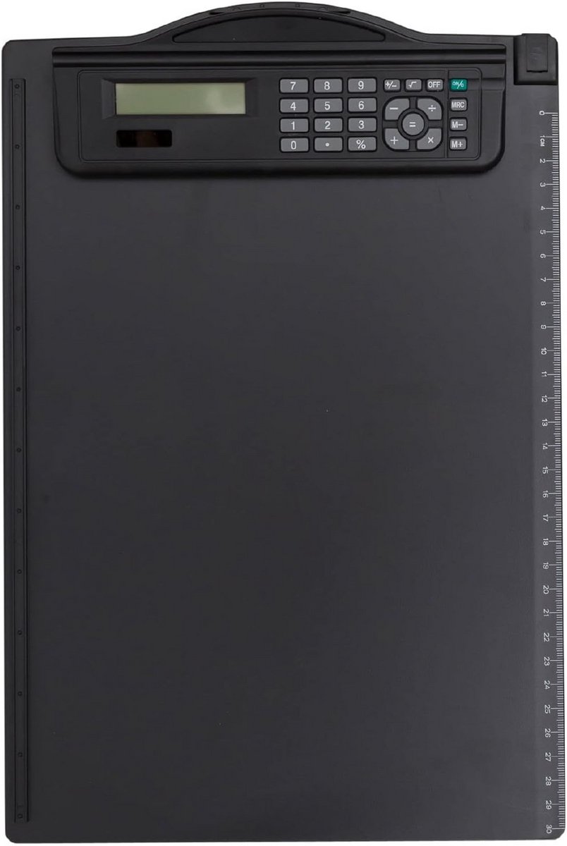 Klembord met rekenmachine - Schrijfbord multifunctioneel - Notities maken berekenen - Geïntegreerde zonne-rekenmachine - DIN A4 - Zwart