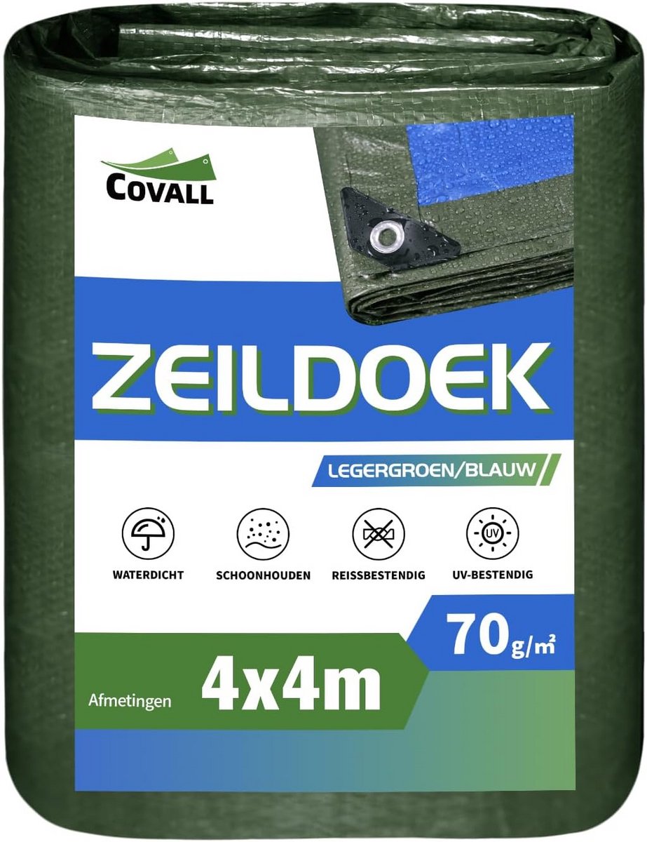 Lichtgewicht Regenzeil - Waterdicht Doek - Buiten Beschermen - UV Bestendig - 4x4 Meter - Groen/Blauw