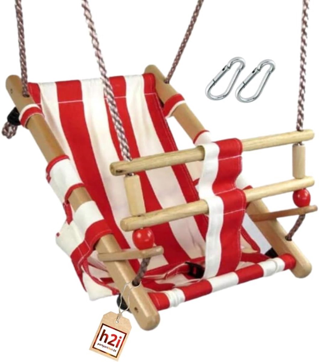 Babyschommel Kinderschommel - Hangstoel Peuters - Buiten Spelen - Weerbestendige Stof - 30 x 35 x 45 cm - Rood-Wit