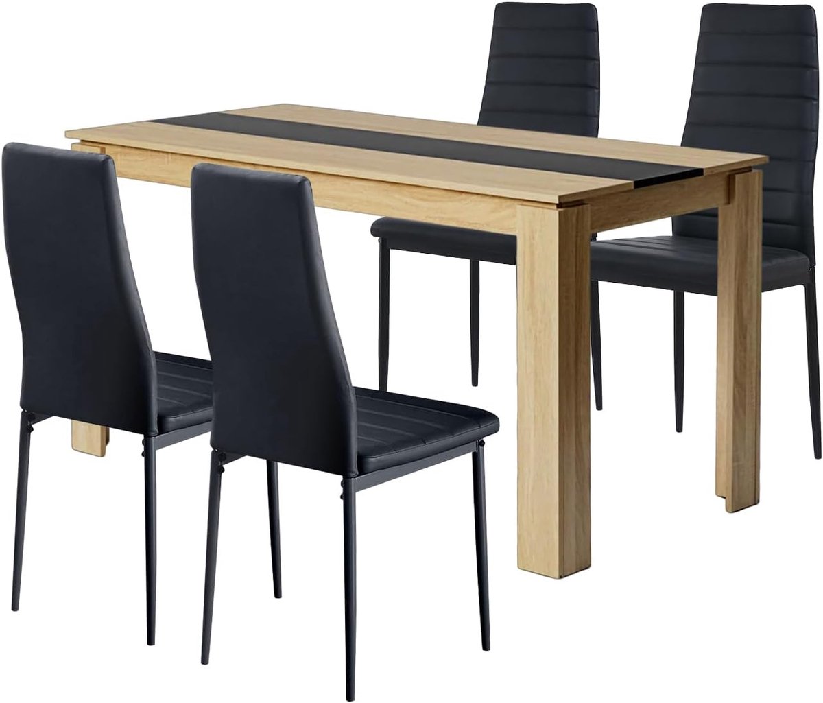 Eetkamerset - Eettafel met stoelen - Samen eten - Duurzaam eikenhout - 140 x 70 cm - Zwart