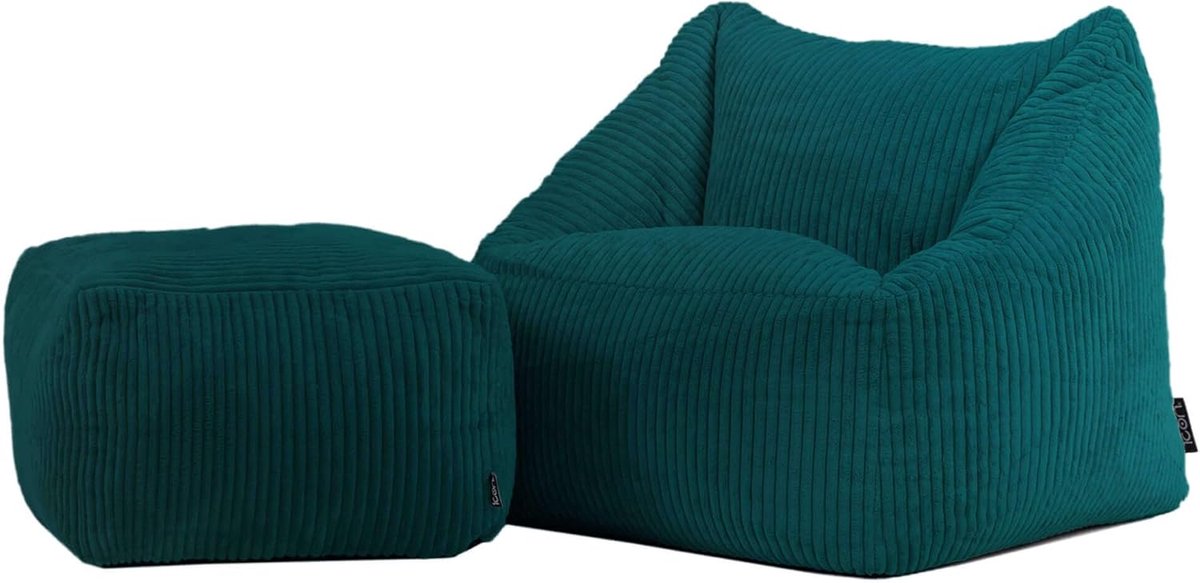 Kinder Zitzak - Fauteuil met Hocker - Ontspannen Lezen - Zachte Corduroy Stof - 55 x 55 x 44 cm