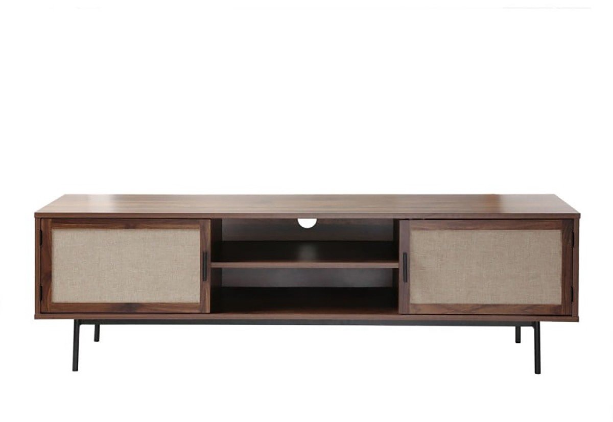 CALICOSY - TV-meubel in walnootdecor met fronten van echt stof L140 cm - JETSON