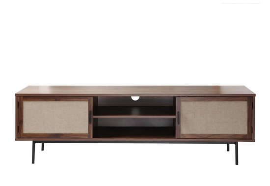 CALICOSY - TV-meubel in walnootdecor met fronten van echt stof L140 cm - JETSON