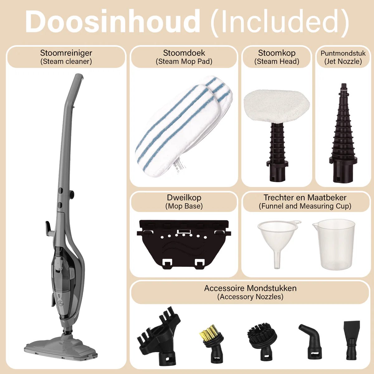 AG Stoomreiniger – 10-in-1 Steam Cleaner – Handstomer – Kledingstomer – Handstoomreiniger – Dieptereiniging voor Vloeren, Badkamer, Tegels, Ramen & Textiel – Vlekkenreiniger – 1500W – 115°C – Inclusief 13 Accessoires – Nardo Grey Edition thumbnail 2