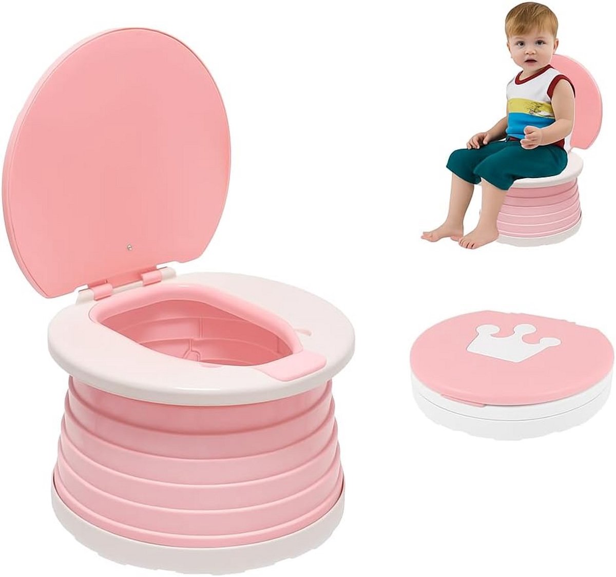 Kinderpotje Opvouwbaar - Kindertoilet Draagbaar - Zindelijkheidstraining Onderweg - Snelle Montage - 26 cm Pakket - Roze