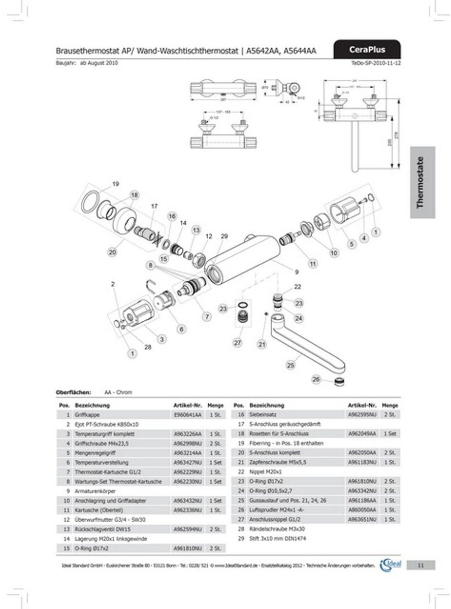 Ideal Standard Volumeregelaar Therm., A963214AA, chroom, A963214AA