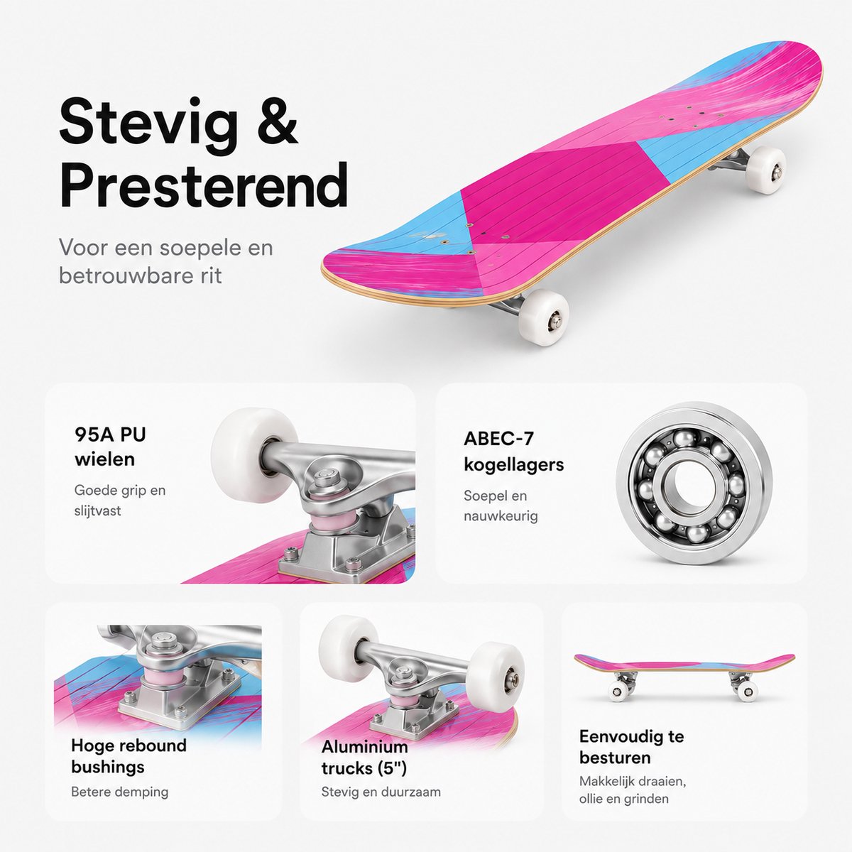 Suotu Skateboard - 80x20cm - ABEC-9 - 95A - schokabsorptie - Jongens - Meisjes - Volwassenen Skateboards — afbeelding 5