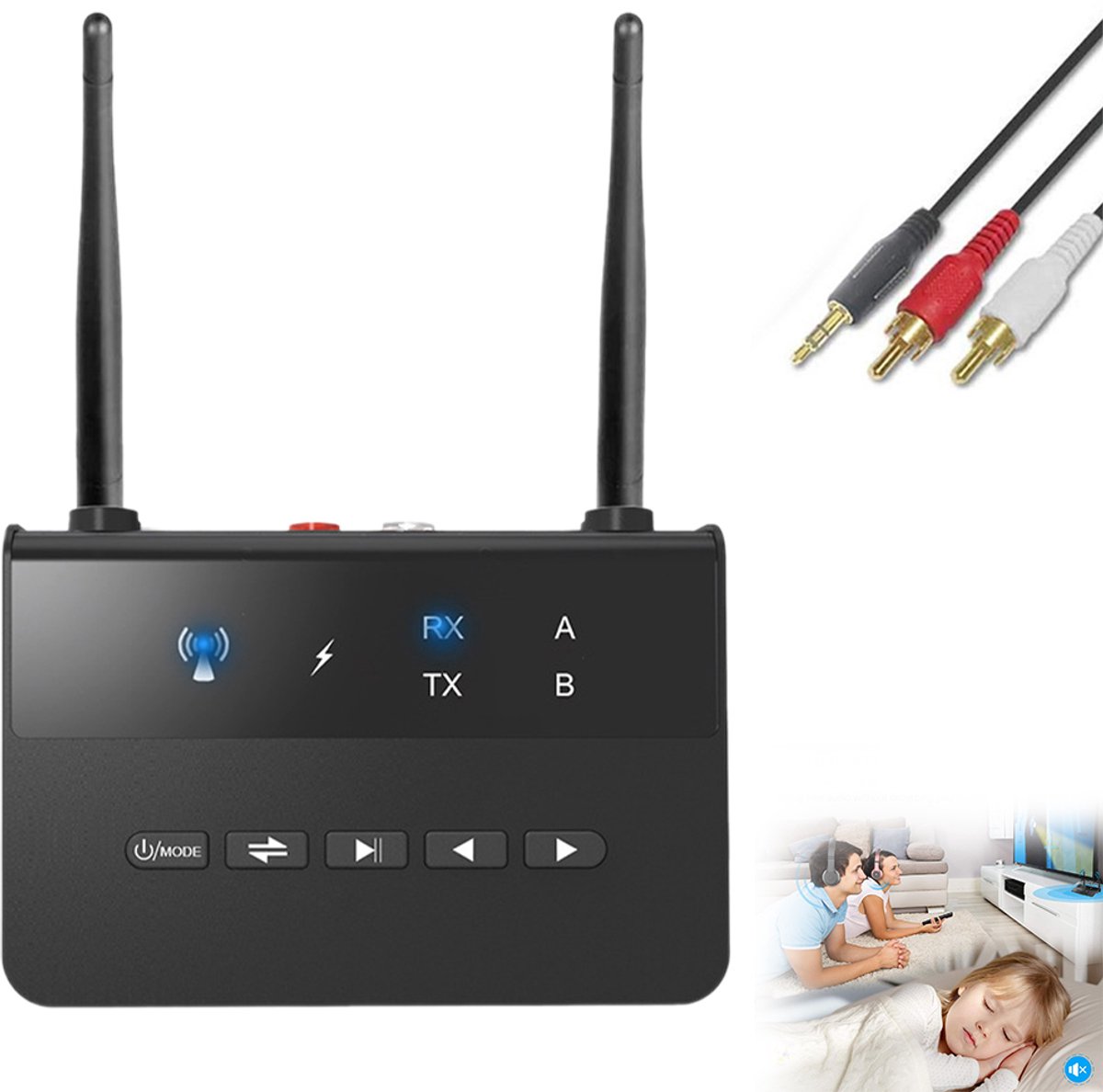 Bluetooth 5.4 ontvanger en zender 2-in-1 - AUXRCA auto TV APTX adaptief - Geschikt voor tv's en home audiosystemen - Kunststof