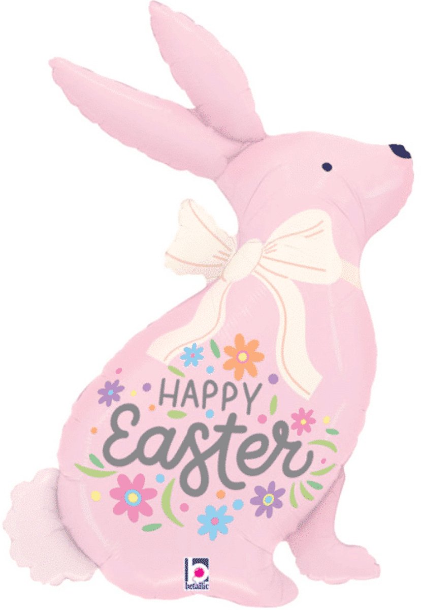 Folieballon Happy Easter - pastel pink bunny - 60 x 79 cm