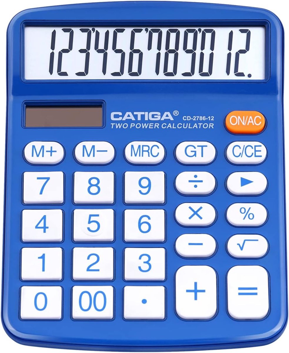 Tafelrekenmachine - Basis calculator - Dagelijkse berekeningen - Dual power functie - 12-cijferig display - Blauw