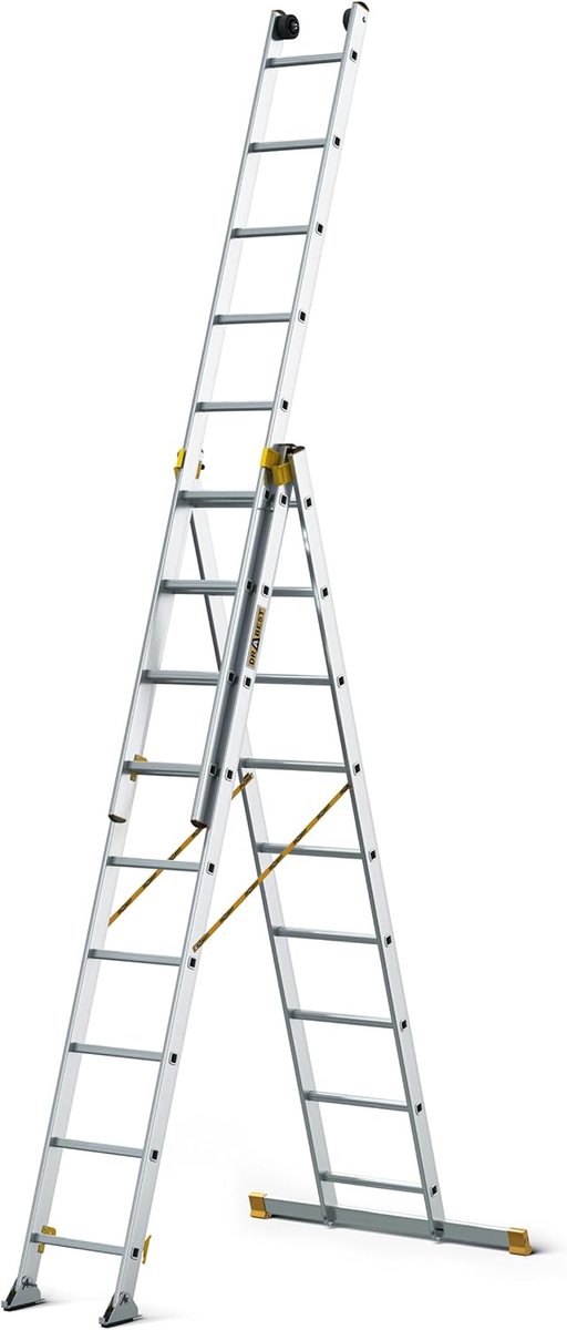 Aluminium Ladder - 3-Delig Werkplatform - Veilig Klussen - Verstelbare Voeten - 53 Meter - Zilver