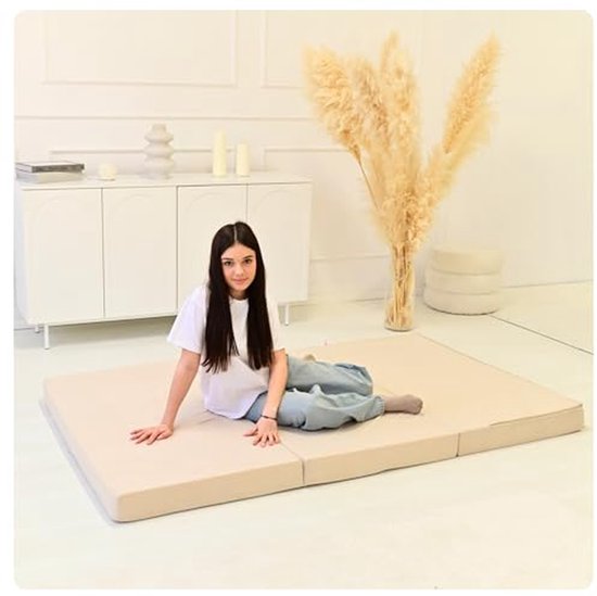 Vouwmatras - Gastenbed Opvouwbaar - Comfortabel Slapen - Verwijderbare Hoes - 120 x 200 cm - Beige — afbeelding 3