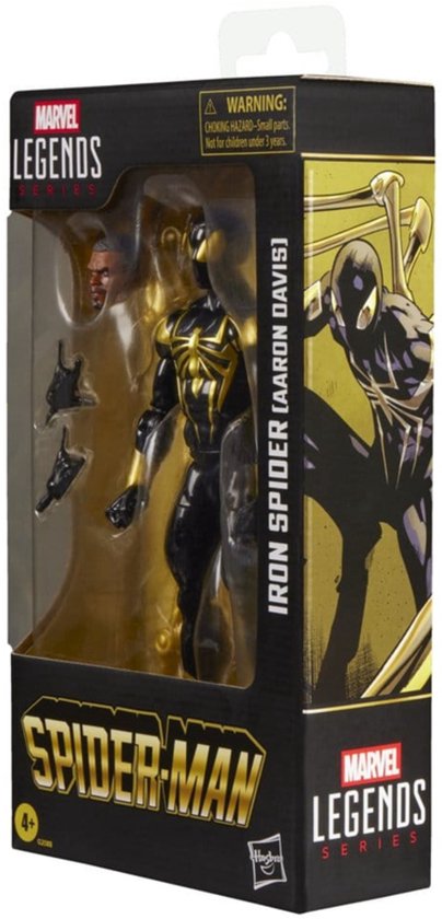 Doos van Iron Spider (Aaron Davis) actiefiguur met gouden spinnenpak en Mech-armen.