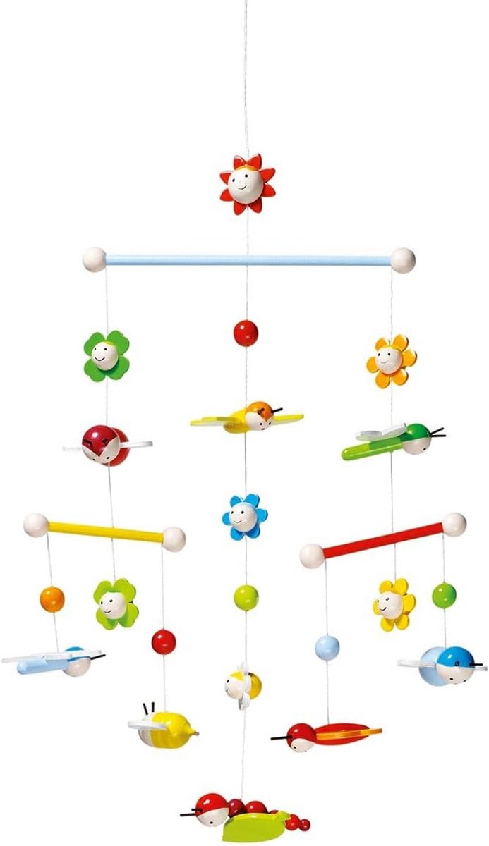 Decoratie Mobiel - Houten Speelgoed - Babykamer Aankleding - 3D Lenteweide - 40 x 40 cm - Multicolor