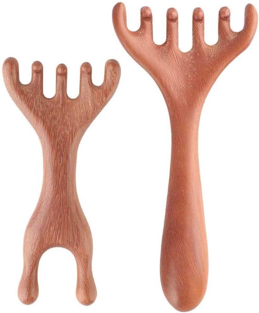 Massage Kam - Hoofdhuid Stimulator - Ontspanning Hoofd - Zes Klauw Ontwerp - 17.5 cm - Houtkleur