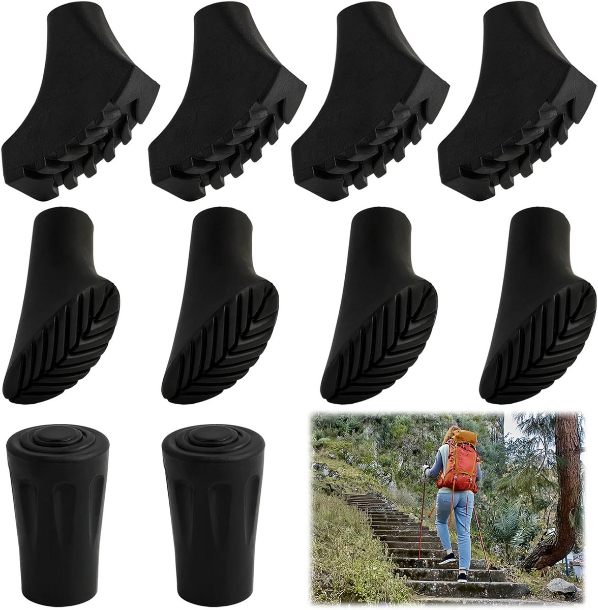 Wandelstok Beschermdoppen - Rubberen Pads - Nordic Walking - Optimale Damping - 10 Stuks - Zwart