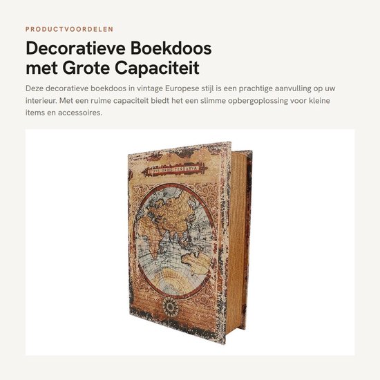 Dailygoods- Boekdoos Grote Capaciteit - Nep Boeken Decoratie - Vintage Europese Stijl - PU Leer - Decoratieve Opbergdoos - Dichte Plaat - Nepboek