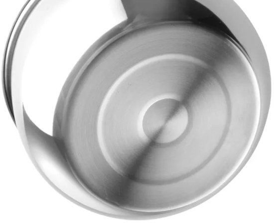 Bodem van een roestvrijstalen steelpan met concentrische cirkels.