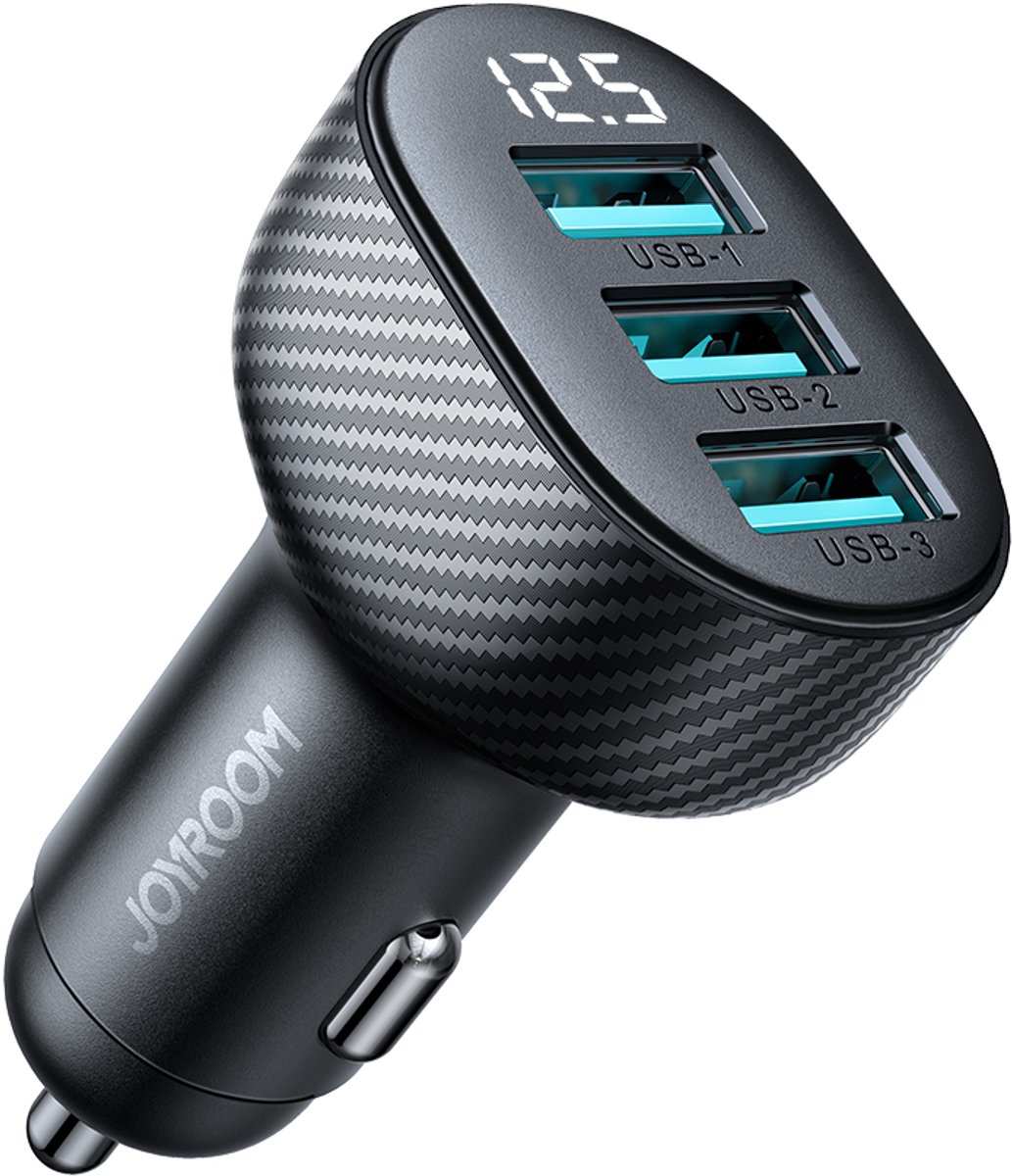 Joyroom - Autolader - Snellader voor mobiele telefoon - 3x USB poort - 5V / 3.4A - Zwart