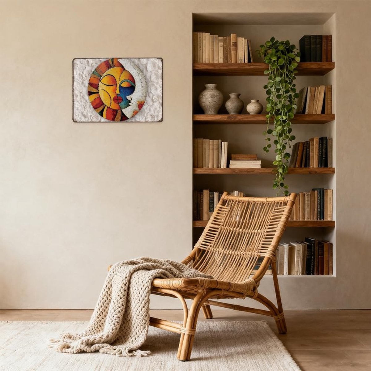 Dailygoods- Muurdecoratie 3D Geometrisch - Metalen Bord - Retro Vintage Stijl - Hangend Schilderij - 20 x 30 cm - Voor Tuin/Slaapkamer - Muurkunst