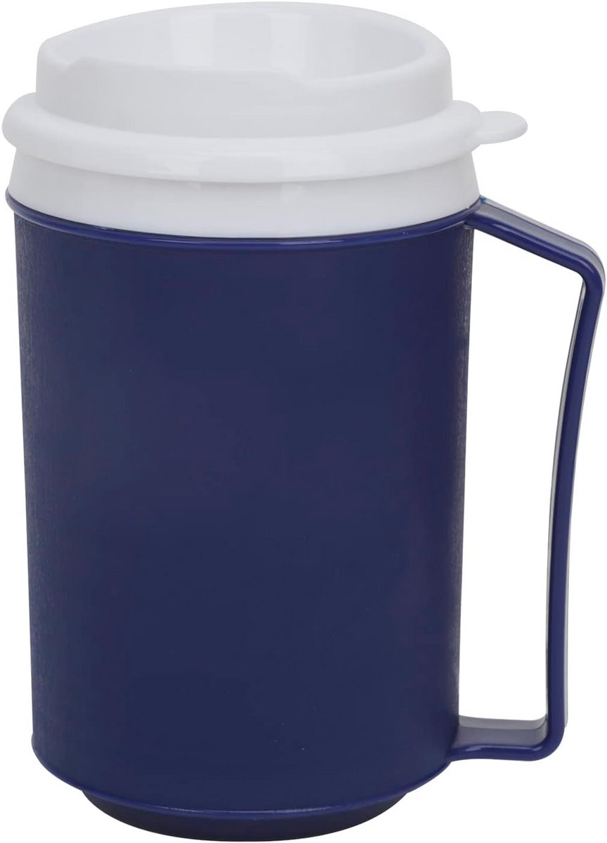 Lekvrije drinkbeker - Thermosbeker ouderen - Zelfstandig drinken - Met handvat - 350 ml - Blauw