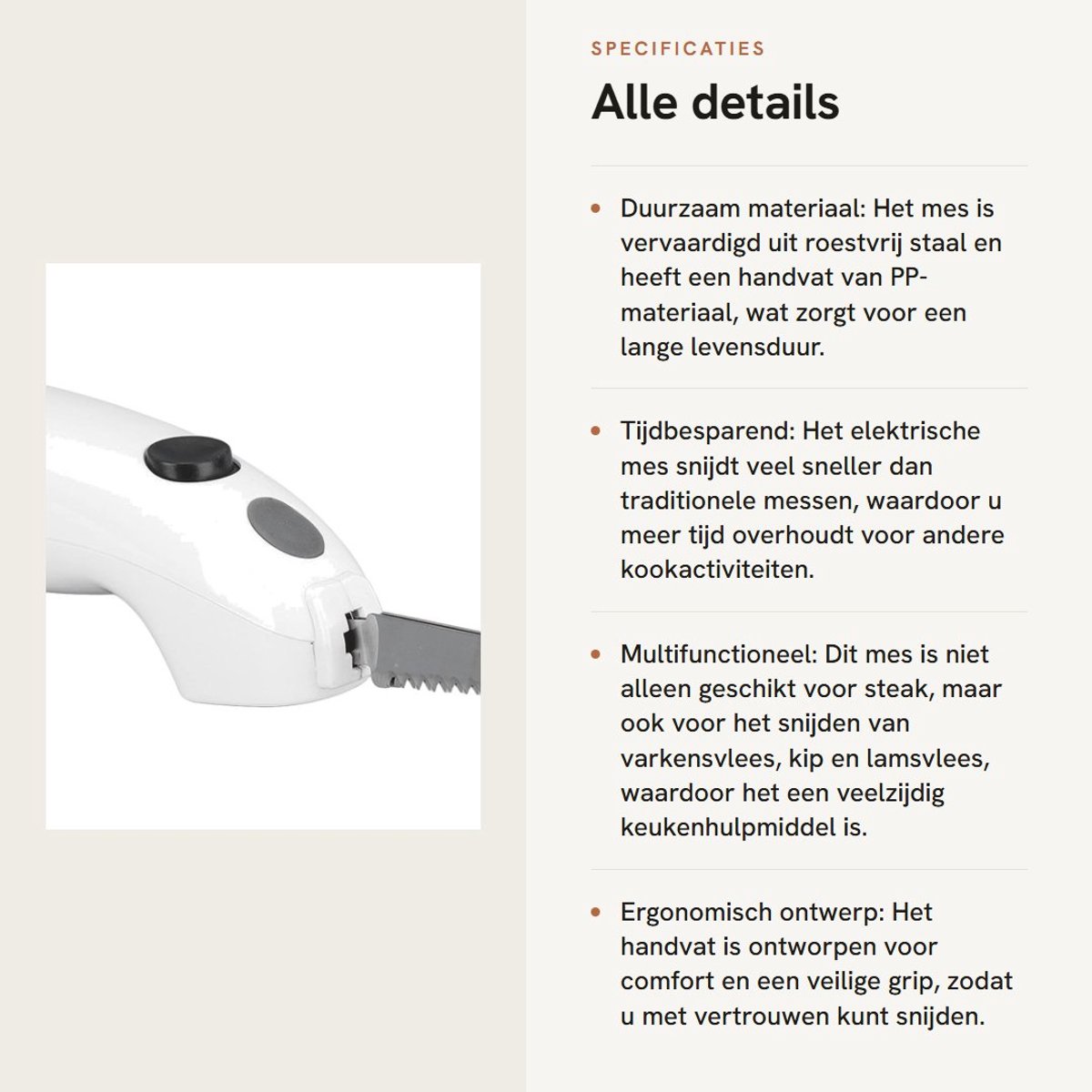 Dailygoods - Draadloze Elektrische Steakmes - RVS Snijmes voor Vlees - Ergonomisch Handvat - Snijden van Brood - Perfect voor Gevogelte - Keukenaccess...