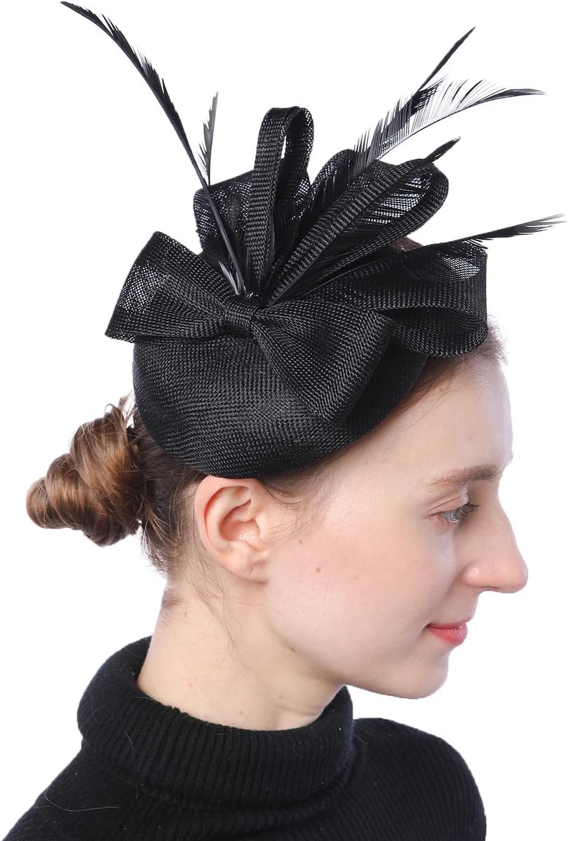 Dames Hoedje - Fascinator Cocktail - Feestelijke Gelegenheid - Lichtgewicht Ontwerp - One Size - Zwart