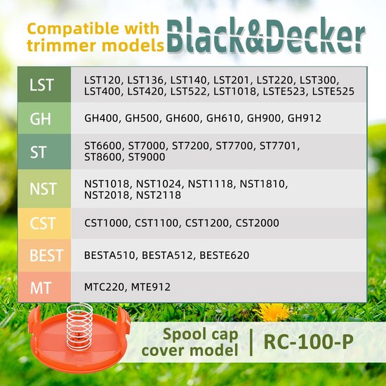 6 stuks - geschikt voor Black & Decker - 1,65 mm in diameter -spoelklos spoel met draad spoeldraad draadspoel trimdraad trimmerdraad grastrimmer kantenmaaier -In de verpakking: 6 spoelen, 6 doppen, 6 veren — afbeelding 4