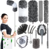 Plumeau Uitschuifbaar - Ragebol Met Telescoopsteel - TENZHVXI® - 10-in-1 - Multifunctioneel - Stofreinigend - Herbruikbaar - Voor moeilijk bereikbare plaatsen - Gemakkelijk te gebruiken/reinigen - Ideaal voor ramen, tegels, spiegels en auto's - Grijs